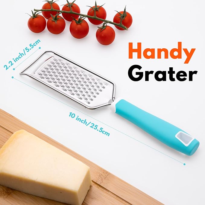 Professional Cheese Graters for Kitchen Stainless Steel Handheld, Metal Lemon Zester Grater With Handle For Cheese, Chocolate, Spices, Kitchen Gadgets Tools, Soft Grip Handle (Blue)
