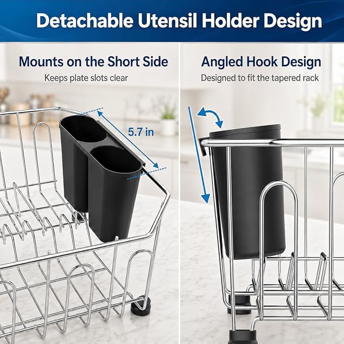 Yelocota in-Sink Dish Drying Rack:Premium Rust Resistant Stainless Steel Dish Drainer with Removable Utensil Holder & Cup Hooks,Space Saving Dish Drainers for Kitchen Sink,RVs,Apartments