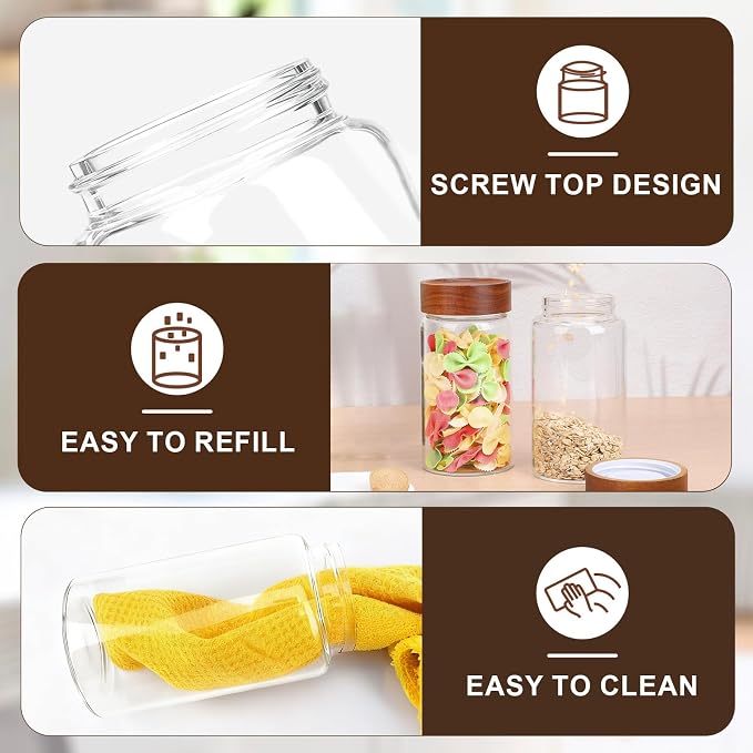 Glass Jars with Airtight Lid, 4 Pack 19oz Glass Jars with Wood Lids, Screw Top Kitchen Panrty Storage Canister for Sugar, Coffee, Tea, Oat, Cereal, Candy, Cookie - 3.1 x 5.9 inch Spice Bottle