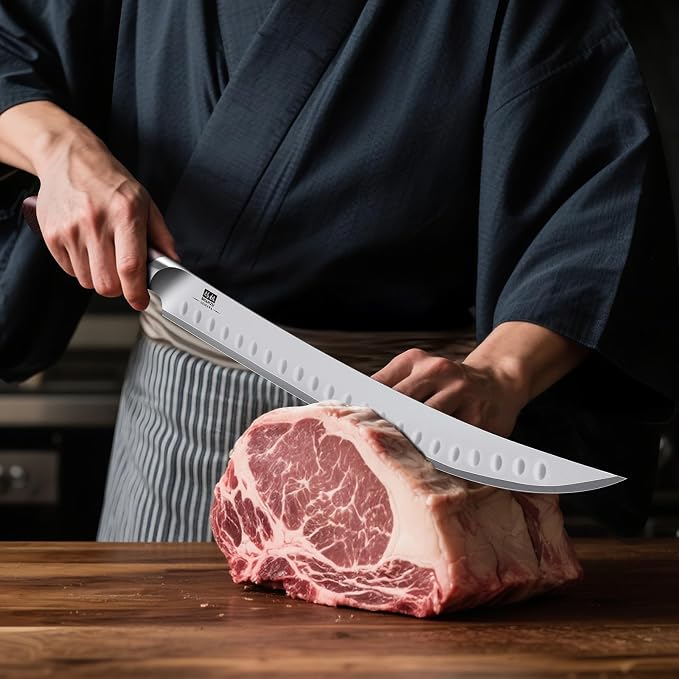 SHAN ZU Brisket Slicing Knife, 11.6 Inch Carving Knife Japanese | High Carbon 10Cr15Mov Stainless Steel, Professional Ultra Sharp Meat Cutting and BBQ knife with Ergonomic Pakkawood Handle