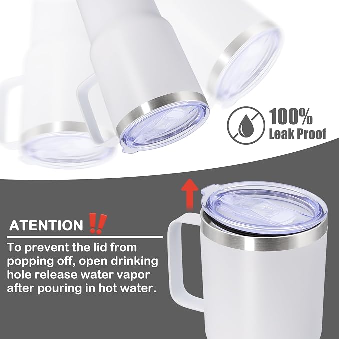 20 oz Tumbler with Handle Coffee Tumblers with Lid Travel Mug White 6P | 20oz Tumblers with Handle Double-Wall Insulated Vacuum Coffee Mugs Stainless Steel Tumbler with Handles&Lid White 6P