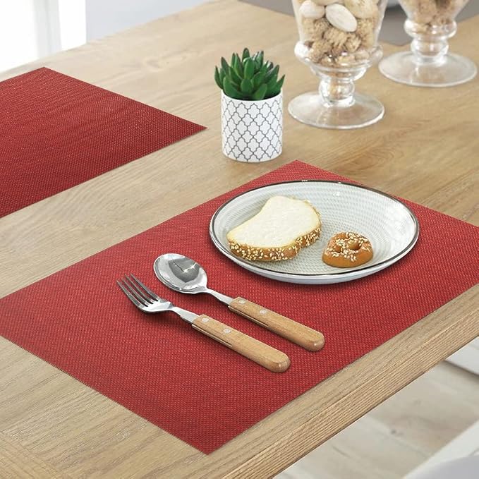 homEdge PVC Placemat, 4 PCS of Non-Slip Heat Resistant Place Mats, Washable Vinyl Placemats, Set of 4 – Red