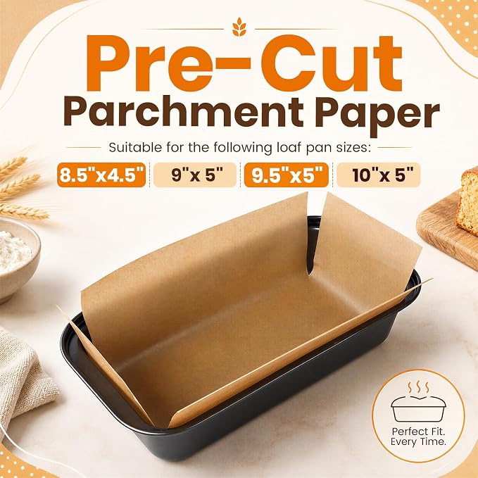 100 Pcs Loaf Pan Liners, Non-Stick Bread Pan Liners | Loaf Pan Parchment Liners for Baking Bread 9x5, 8.5x4.5 and 10x5 Inch Bread Loaf Pan