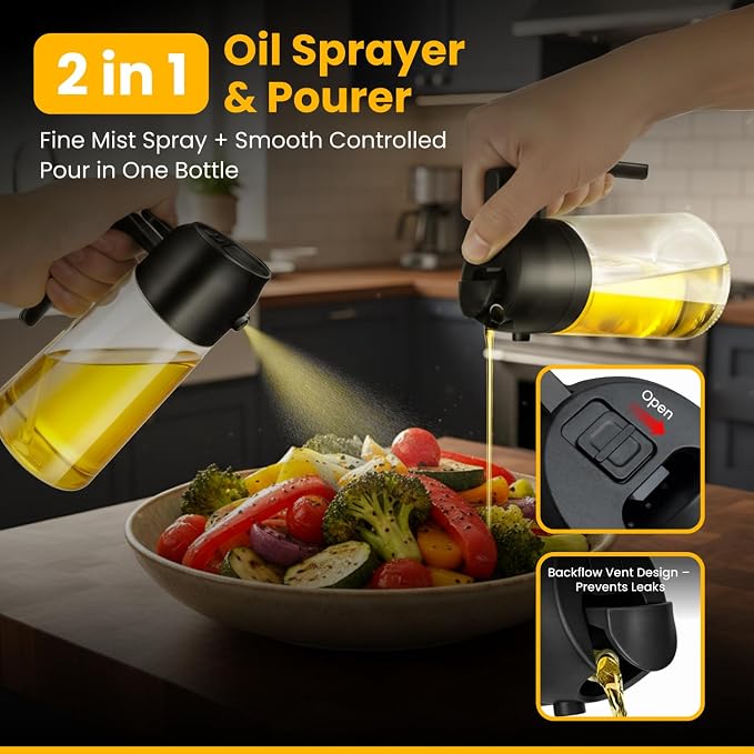 Himal's 16oz/ 470 ml Glass Olive Oil Dispenser and Sprayer Bottle,2 in1 Cooking Oil Spray Container for Kitchen