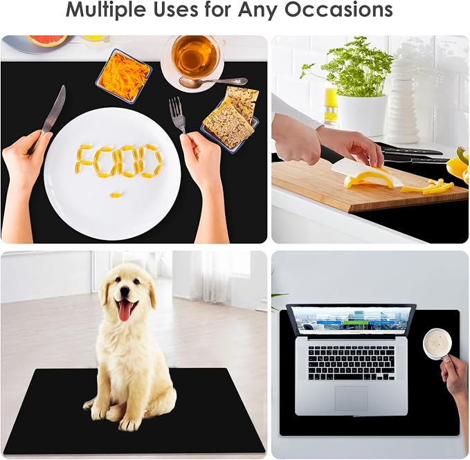 Large Silicone Mats for Kitchen Counter, 27.6 x 15.7'' Countertop Protector Mat Heat Resistant Mat for Air Fryer, Non-Slip Table Placemat for Kids, Nonstick Black Silicone Mat for Baking Pastry, 1Pcs