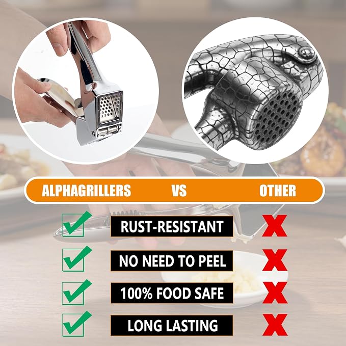 2-in-1 Garlic Press and Slicer – No Peel Garlic Mincer, Rust-Proof Garlic Crusher, Easy Clean Kitchen Gadget for Garlic, Ginger, Nuts