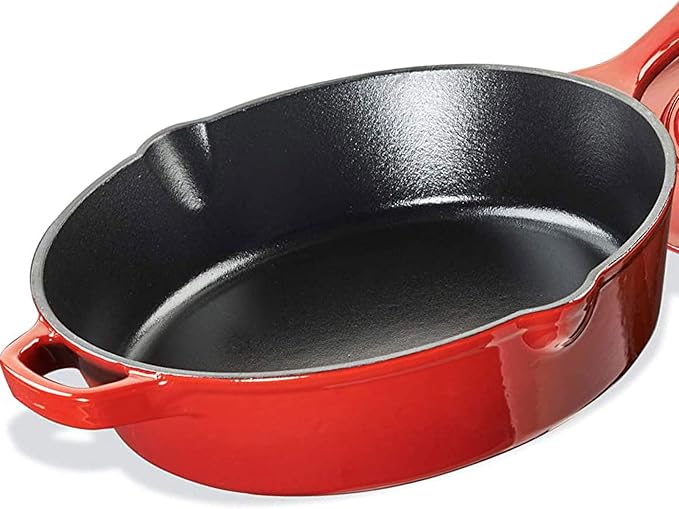 Cuisinart Chef's Classic Enameled Cast Iron Dutch Oven with Lid, Porcelain Enameled Interior, Oven Safe, Induction Compatible, 12-Inch, Chicken Fryer, Red Gradient