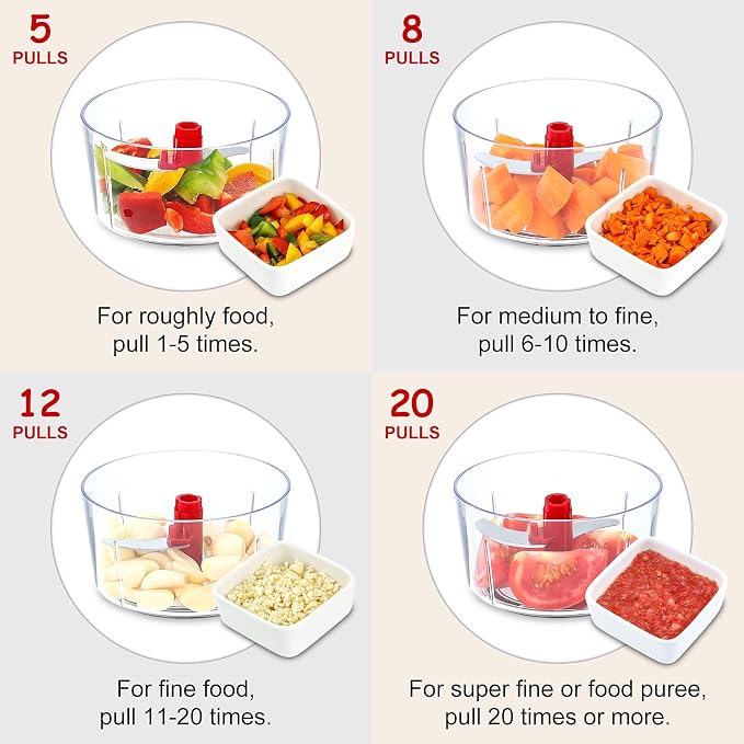 Food Chopper Manual, Onion Garlic Vegetable Cutter Easy to Clean, Hand Nut Chopper for Vegetable, Fruit, Salad, etc - 2.5 Cup (Red)