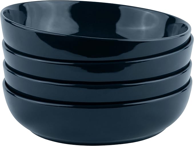 KooK Pasta Bowl, Salad Bowls, Soup, Serving Bowls, Ceramic, Large Capacity, Microwave & Dishwasher Safe, Set of 4, 40 Oz,(Navy Blue)