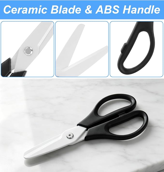 1 Pcs Ceramic Scissors, 8 Inch Ceramic Blade Kitchen Scissors All Purpose | Ceramic Scissors, 8 Inch Cooking Shears with Ceramic Blade, Metal & Ceramic Construction for Kitchen All-Purpose Use (Black)