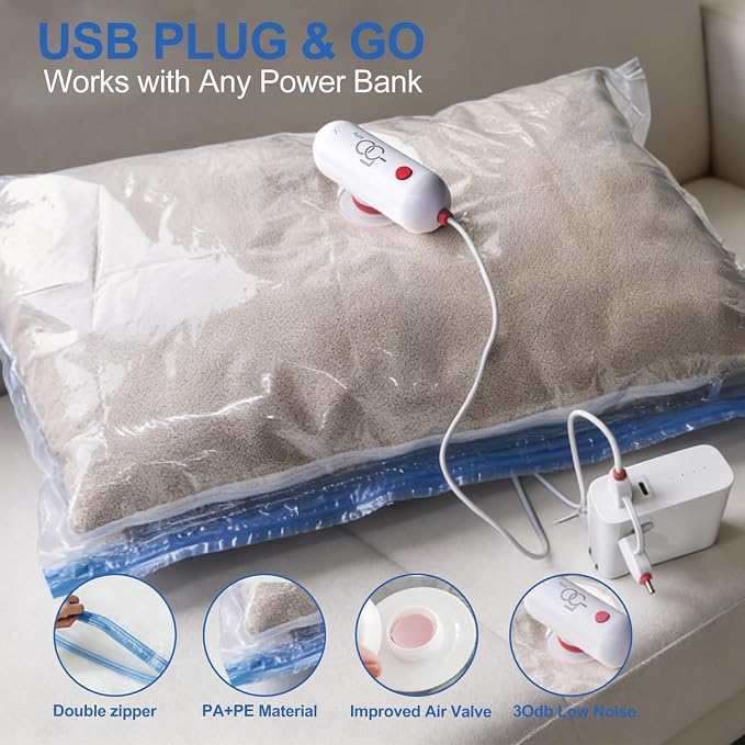 VMstr 12 Pack Travel Vacuum Storage Bags with USB Electric Pump, Compression Bags for Travel, Space Saver for Clothes and Clothing