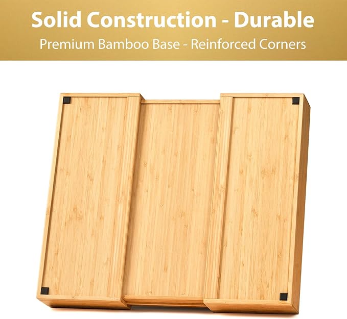 Expandable Kitchen Drawer Organizer, 2.5" High Bamboo Utensils Silverware Tray, Adjustable Large Deep Wood Organization Holder