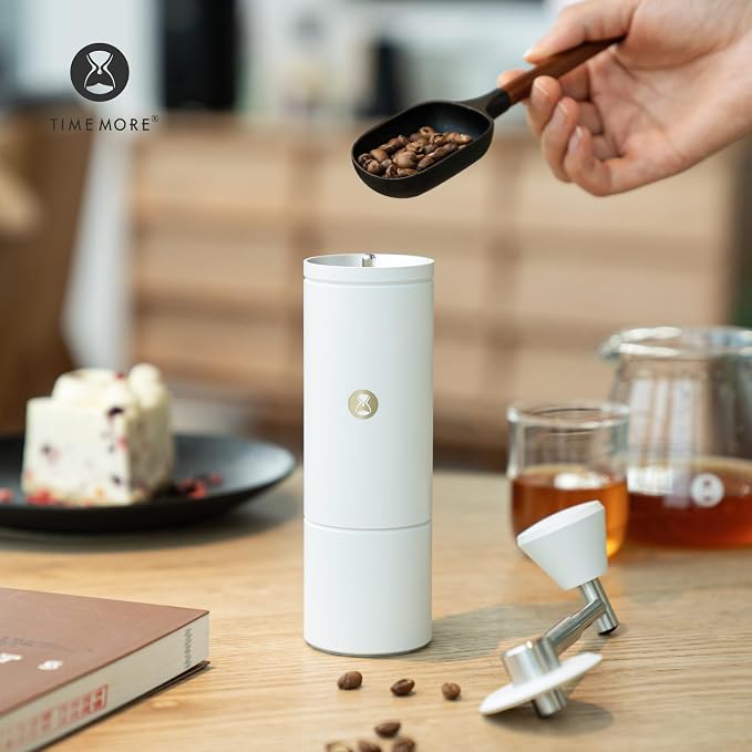 Timemore C5 PRO Manual Coffee Grinder - 42mm Stainless Steel Burr, 48 Adjustable Settings, Hand Coffee Grinder with Fordable Handle, All Metal, Portable for Home, Office & Outdoor, 30g Capacity, White