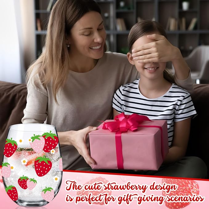 Sliner 2 Pack 17oz Strawberry Stemless Wine Glasses for Women Strawberry Cups Colorful Conversation Drinking Glass for Gift Birthday Party Supplies Graduation Gifts Theme Events