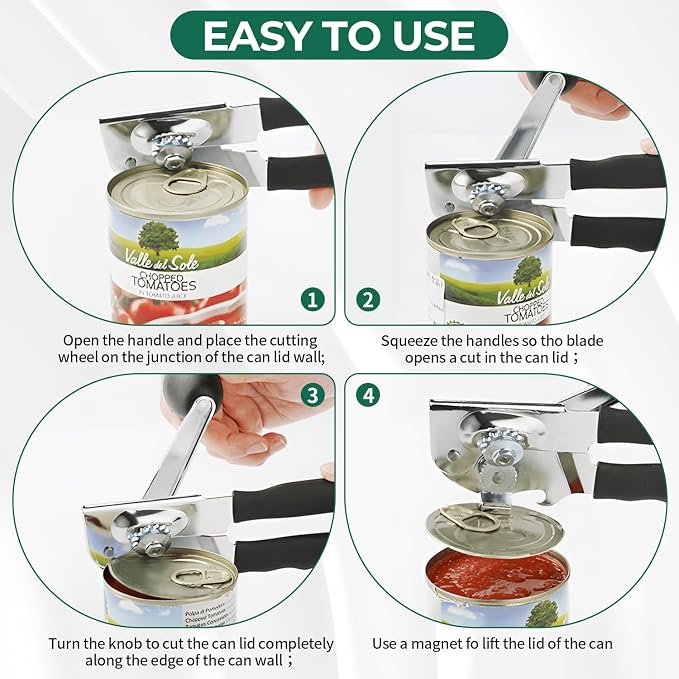 Commercial Can Opener Manual Heavy Duty for Seniors for Kitchen | Stainless Steel Hand Crank Can Opener Smooth Edge Can Opener for Restaurant for Big Cans for Arthritics