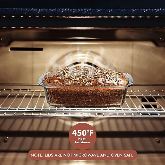 Razab LARGE 7.6 Cups/1800 ML/1.9 Qt Glass Loaf Pan with Lids (Set of 2) - Meatloaf Pan BPA free Airtight Lids Grip Handle Easy Carry, Microwave and Oven Safe - Loaf Pans For Baking Bread, Cakes