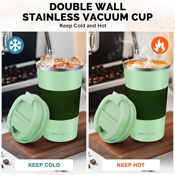 MOMSIV 17oz Travel Coffee Mug, Insulated Coffee Cup with Leakproof Lid | 6-Hour Heat Retention, 360°Leak proof, Vacuum Stainless Steel Double Walled, BPA-free, Reusable And To Go Coffee Mug
