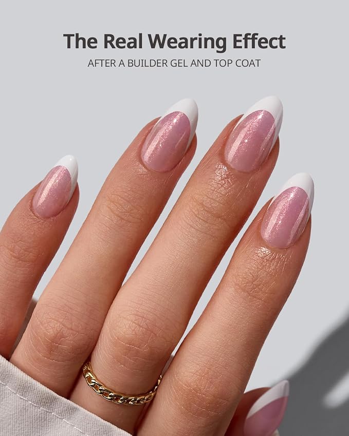 BTArtboxnails XCOATTIPS White French Tip Press On, S Almond, Pink Glitter | Lamp-Curable 4-Week Wear, Salon Quality Value at Home, Natural Nail Look, Easy-to-Apply for Beginners, 96ct Nail Tips Only
