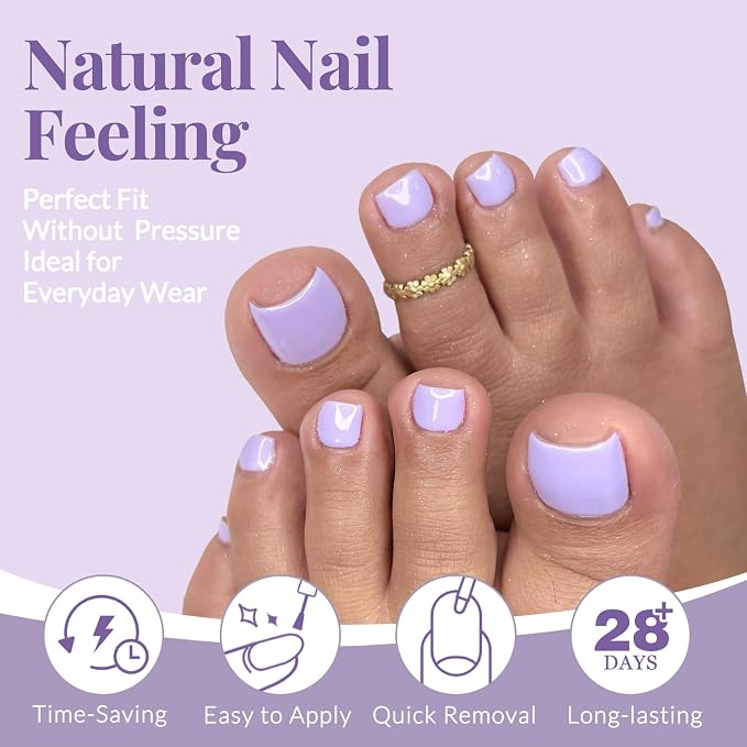 AddFavor 160pcs Purple Press on Toenails for Women, Full Cover Fake Toe Nail Tips with Adhesive Tabs, Artificial Pedicure Toe Nail Press ons, Purple False Toenail Press ons