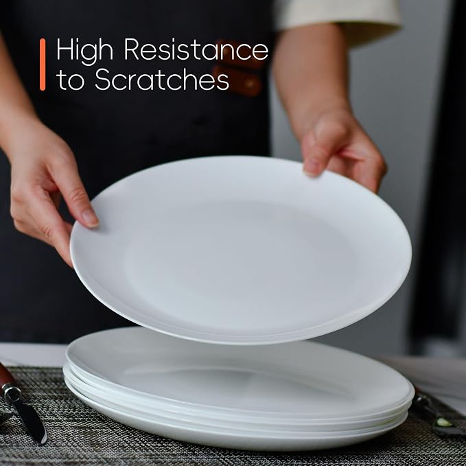 Dinnerware Sets for 4, 12 Piece White Opal Glass Dish Set | Plates and bowls with dishwasher and microwave safe features, chip and scratch resistant dishware for everyday use