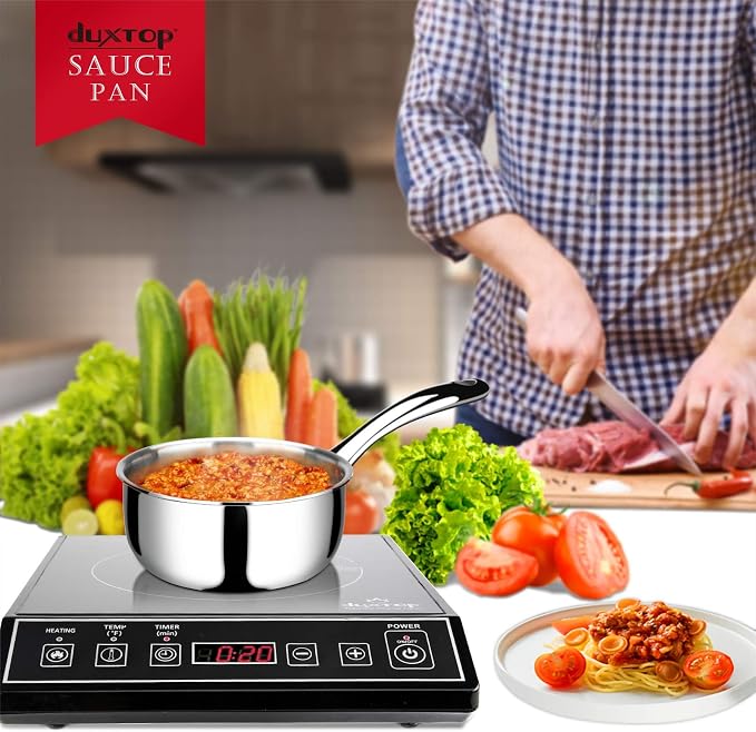 Duxtop Tri-Ply Stainless Steel Saucepan with Lid, 1.6 Qt Induction Pot | Whole Clad Saucier Pan, Dishwasher and Oven Safe, Stay-Cool Handle