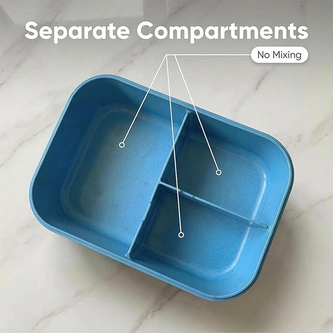 MISS BIG® Large Bento Lunch Box, 1900ml, 3 Compartments, Nile Blue | Nile blue 1900ml adult lunch box for work meals, office meal prep, picnic, travel, and food storage.