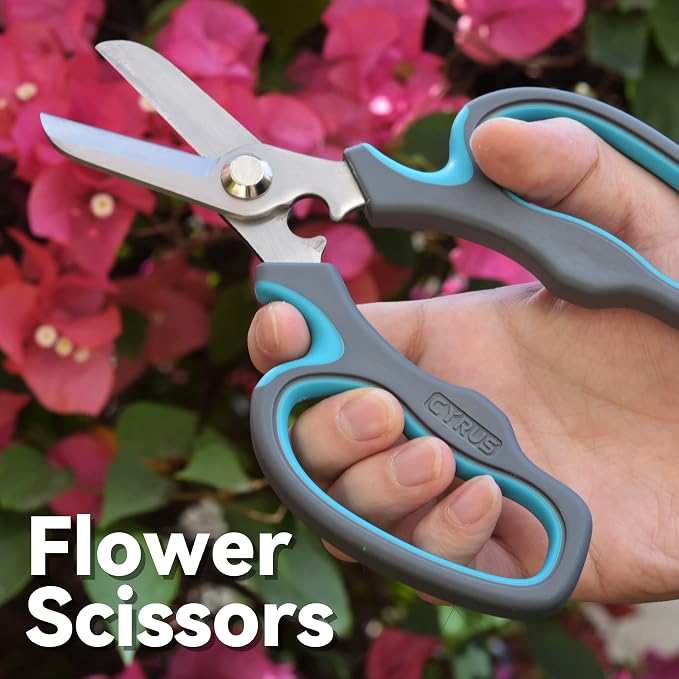 Blue Stainless Steel Floral Shears with Integrated Stab Remover | Sharp Smooth Blades Flower Scissors, Soft Anti-Slip Grips Rose Snips, Perfect For Floral Design And Daily Rose Pruning Work