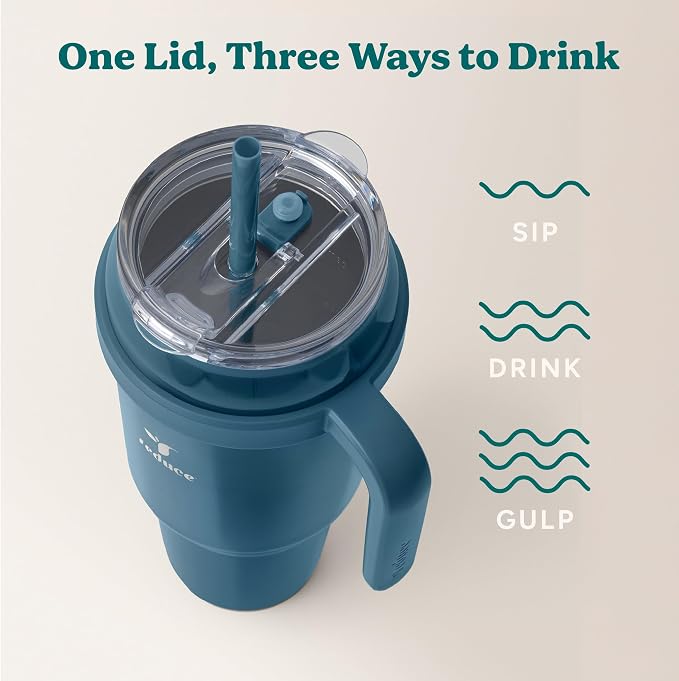 REDUCE 50 oz Stainless Steel Tumbler with Handle - Dual-Wall Vacuum Insulated Travel Mug, Sweat-Proof Lid & Reusable Straw - Keeps Drinks Cold for 24 Hrs, Fits Cupholders, Dishwasher Safe - Dark Web