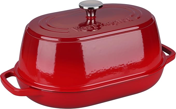 Enameled Cast Iron Dutch Oven Pot with Dome Lid, Oval Bread Oven for Homemade Sourdough Bread Baking, Oven Safe up to 500°F, 6 Quart, Red