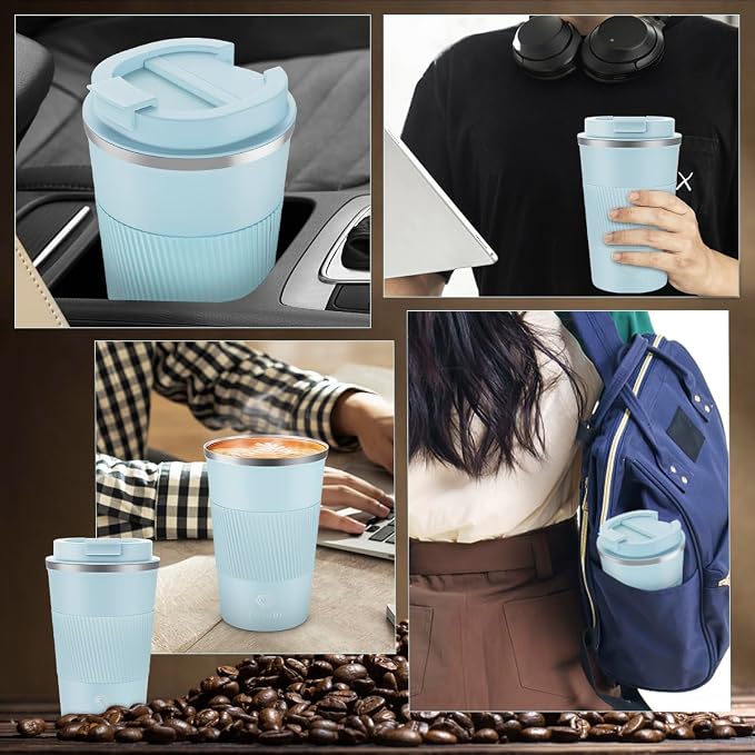CS COSDDI 12 oz Coffee mug - Stainless Steel Coffee Cup with Leakproof Lid | Stainless Steel Double-wall insulation, 6-Hour Heat Retention, 360°Leak proof, BPA-free, Reusable And To Go Coffee Mug