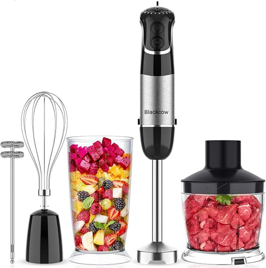 Blackcow Immersion Blender Handheld, Corded Hand Blenders Set 800W, 12 Speed Stick Blender 5 in 1 Stick Emulsifier with Chopper, Whisk and Frother for Soup, Baby Food and Smoothies, Black