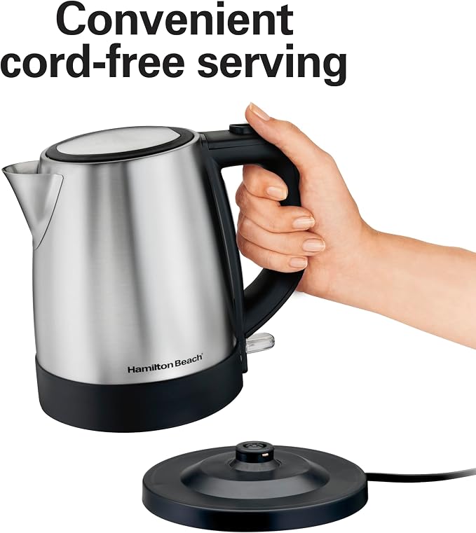 Hamilton Beach 1 Liter Electric Tea Kettle, Water Boiler & Heater | Fast Boiling 1500 Watts | BPA Free | Cordless Serving | Auto-Shutoff & Boil-Dry Protection | Mesh Filter | Stainless Steel