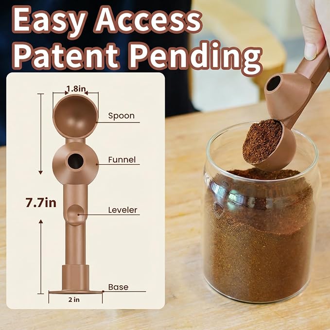 Coffee Scoop with Funnel for Ground Coffee, Protein Powder & Tea, 2 Tbsp | Mess-Free Scoop Funnel for Reusable K-Cup, Countertop Design for Home & Office, Handy Long Handle, Easy to Clean, 1-Pack