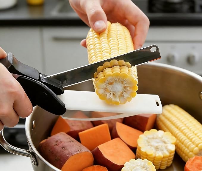 2-in-1 Kitchen Scissors with Cutting Board,Salad scissors. | Detachable Blades.Safety Lock, Dishwasher Safe Portable food cutter sharp slicer for vegetable, fruit, meat, light meal.
