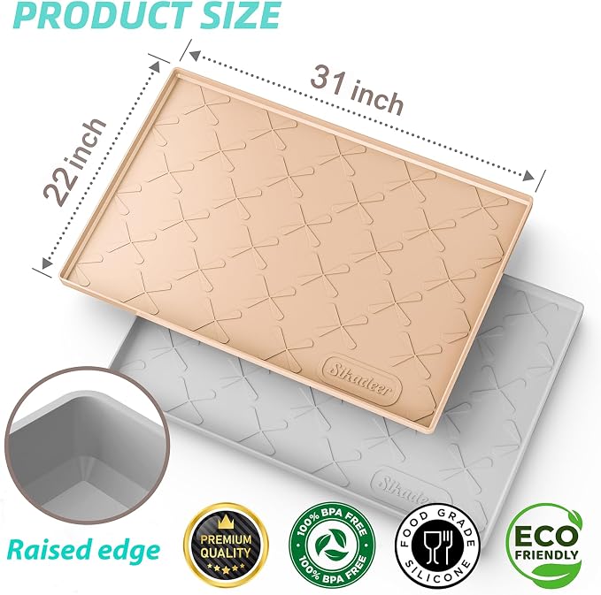 Waterproof Under Sink Mat 31" x 22" Kitchen Cabinet Liner Silicone | BPA-Free Silicone Mat with Raised Lip Protects Cabinets from Leaks, Versatile Home Organizer for Bathroom, Pets, Boots, Floor