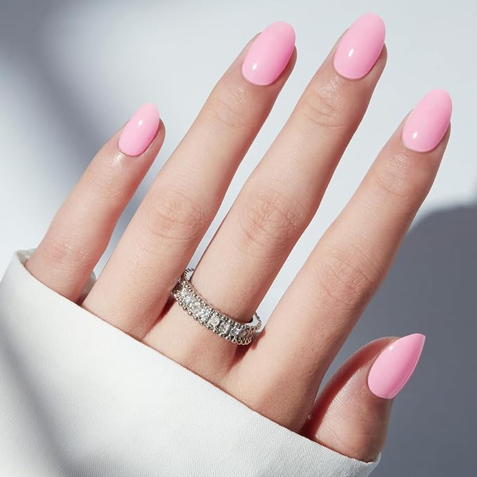 modelones Sakura Pink Short Press on Nails, Oval Fake Nails Kit | Press Ons with Nail Glue, Adhesive Tabs, Nail File, Prep Pad, Manicure Stick, 32Pcs 16 Sizes, Summer Summer Women Girl Gift