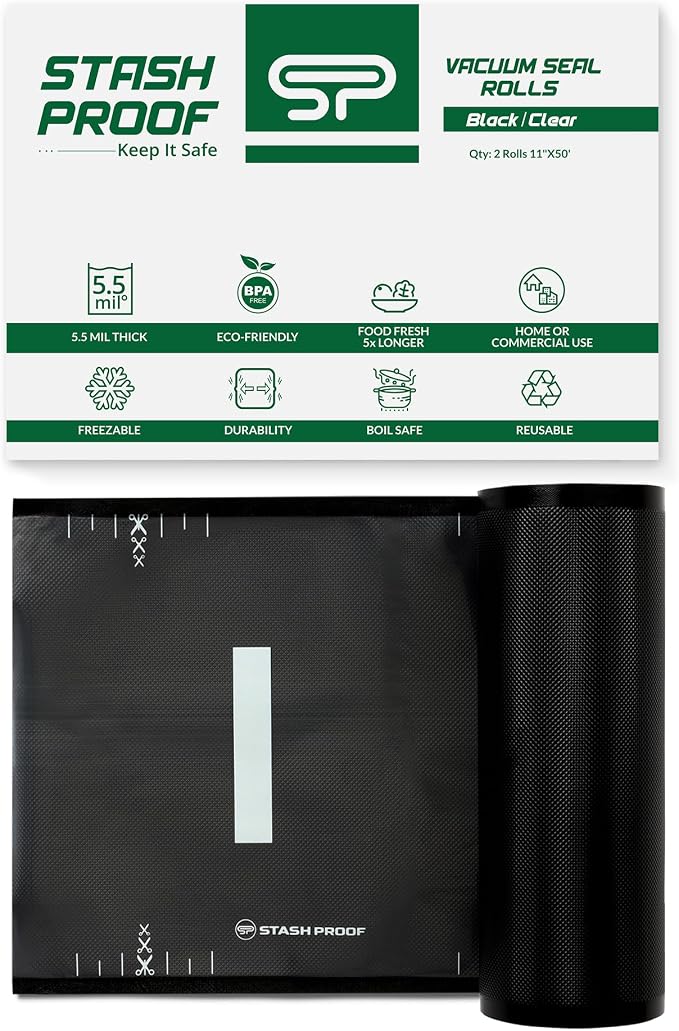 Vacuum Seal Rolls 11" x 50' 2 Pack (100 Feet Total) (Clear and Black) 5.5 Mil - BPA Free Commerical Grade Food Saver for Storage, Sous Vide, and Meal Prep Sealer Bag