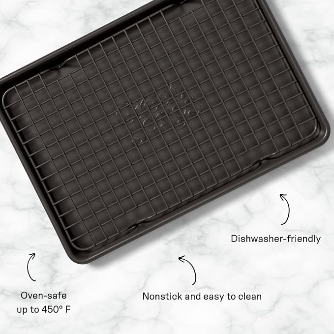 Great Jones Non Stick Wire Cooling Rack (Pepper) – Fits Quarter Sheet | 8.4" × 12.4" Non Toxic Baking Rack, Heavy-Weight Aluminized Steel, Oven Safe 450 °F, Bacon & Cookie Cooling Rack