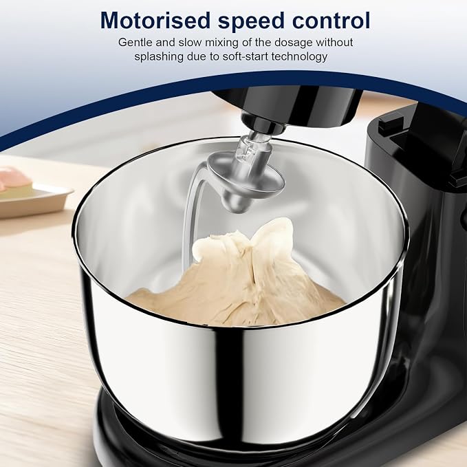 Camic Stand Mixer, 4.2QT+5.3QT Two bowls Electric Food Mixer, 10 Speeds with Digital setting 3-IN-1 Kitchen Mixer for Baking Cakes Cookie Bread Salad with Egg Whisk,Dough Hook,Flat Beater