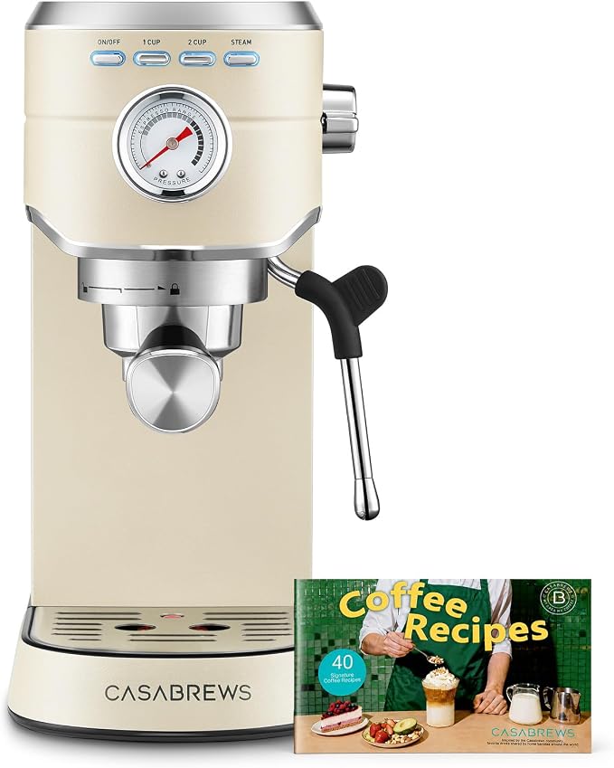 CASABREWS CM5418 Espresso Maker, Compact Espresso Machine with Milk Frother | Stainless Steel, 20-Bar Pump, Built-in Pressure Gauge, Powerful Steam Wand for Cappuccino Latte for Home, 34oz Water Tank