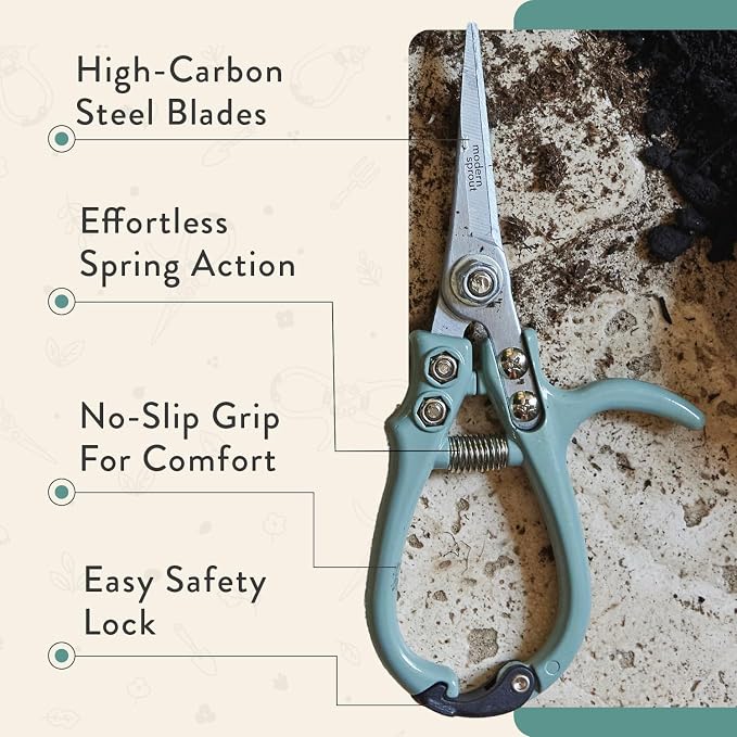 Modern Sprout Pruning Shears - Garden Snips - Herb Scissors - Ocean 1-Pack | Lightweight Gardening Tool - Durable Carbon Steel Blade W/Easy-Lock - Gardening Supplies - Flower Cutter - Reusable Holster