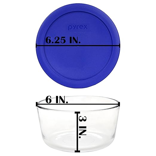 Pyrex 7201 (4-Cup) Glass Bowls & Cadet Blue Lids (4-Pack) - Made in USA | Tempered Construction | BPA-Free Plastic | Freezer Safe | Top-Rack Dishwasher Safe | Meal Prep & Kitchen Organization