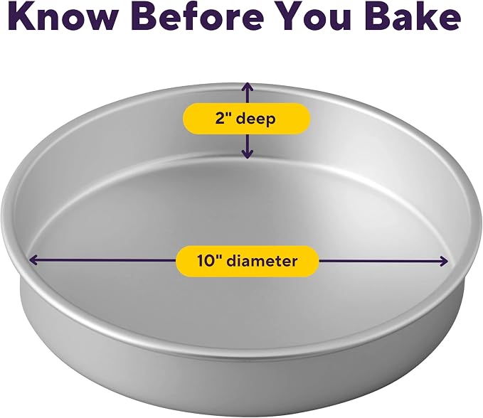 Wilton Aluminum Round Cake Pan, Made Without PFAS, 10 in. | Natural Anodized Aluminum Bakeware, Even Heating & Rust-Resistant for Professional Results, Perfect for Large Round Cakes