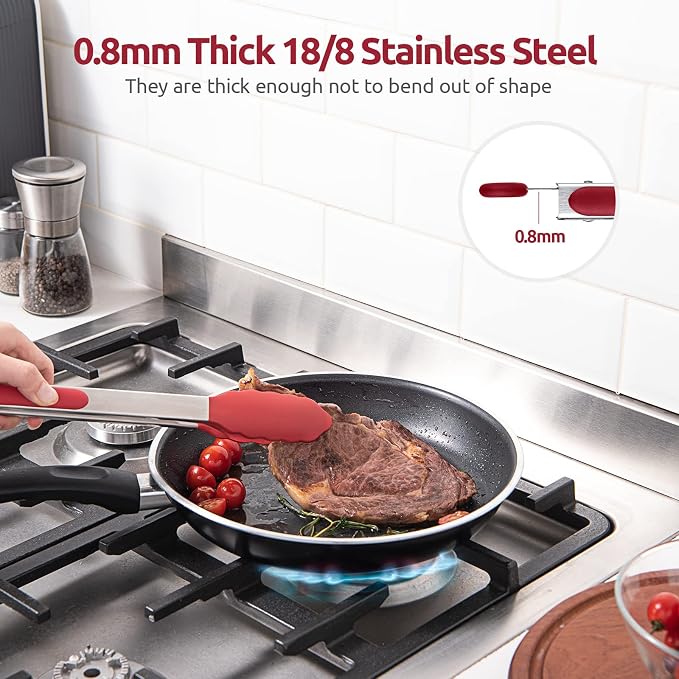 U-Taste Kitchen Tong for Cooking, 600ºF Heat-Resistant Silicone, 12in/Red | Large Tongs for Serving Food, Big Rubber Tong for Grill/BBQ, Silicon Tips & 18/8 Stainless Steel Handle, Smooth Locking