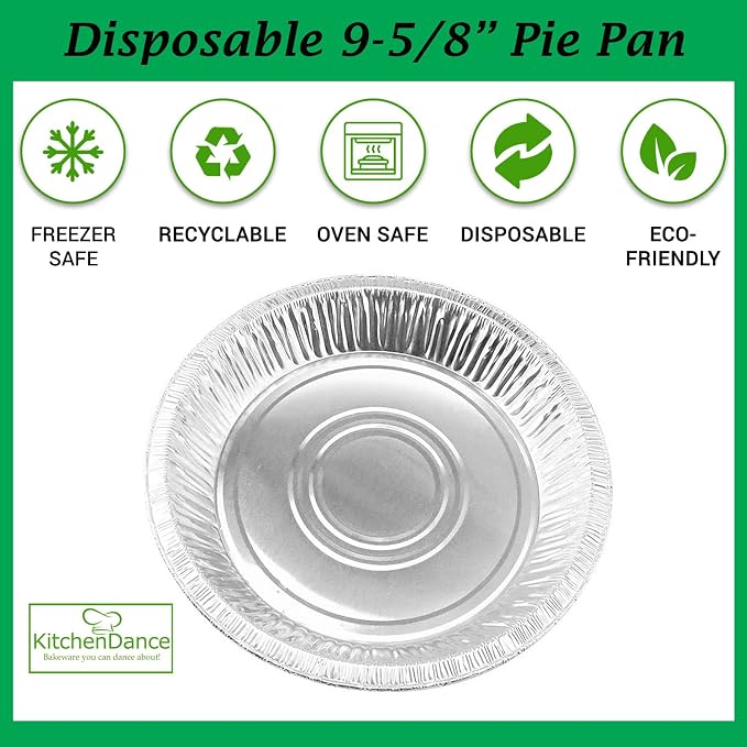 KitchenDance 10" Disposable Aluminum Foil Pie Pans - Pack of 13 | Strong & Sturdy Pie Tins for Bakers, Cooking, Kitchen, Cooks, Bakeries, Business | Oven to Table Convenience & 100% Recyclable