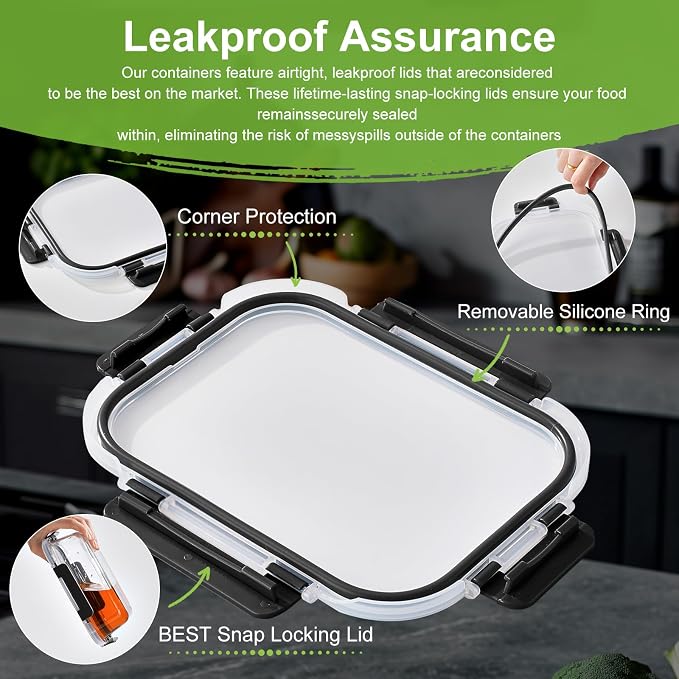 6 Pack Glass Storage Containers with Lids, 1 & 2 & 3 Compartments | 6-Pack Divided Glass Food Storage Containers, Airtight Leakproof, BPA-Free, Microwave/Dishwasher/Freezer Safe, Stackable
