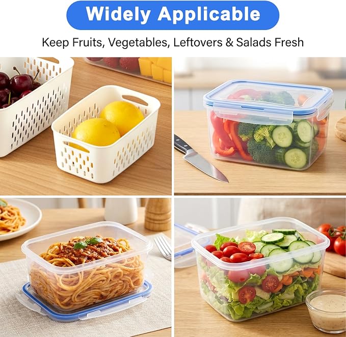 Produce Storage Containers 3-Pack – Colander Basket, Airtight for Fridge/Meal Prep