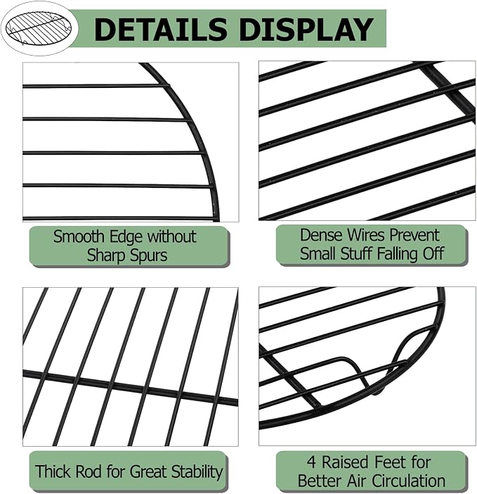 TeamFar Round Cooling Rack, 7.5" Non-stick Stainless Steel Baking Rack | 2 Pack Coated Cooking Wire Racks for Baking/Roasting/Steaming/Cooling, Healthy & Heavy-Duty, Oven Safe & Easy to Clean