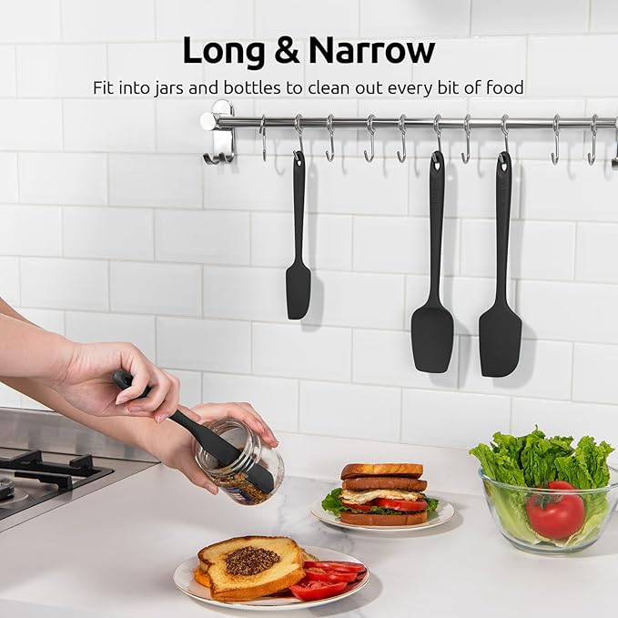 U-Taste Silicone Spatula Set with 600 Degrees Fahrenheit Heat Resistant (Black) | Food Grade Hot-Proof Seamless Rubber Scraper, Kitchen Flexible Silicon Cooking Utensil Set, Diswasher Safe Baking Supplies
