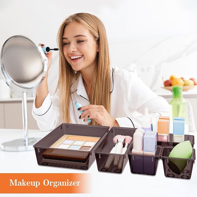 SpaceHacks 25 PCS Plastic Drawer Organizer, 4-Size Versatile Organizer Trays & storage Bins